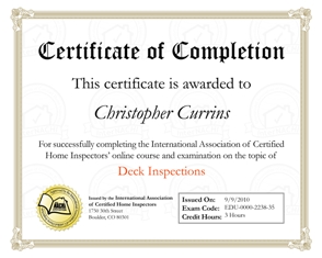 Deck inspections certification