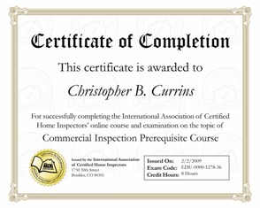 Commercial inspection course certificate